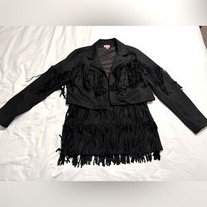 Francesca’s faux suede fringe western skirt and jacket set. Size small/medium